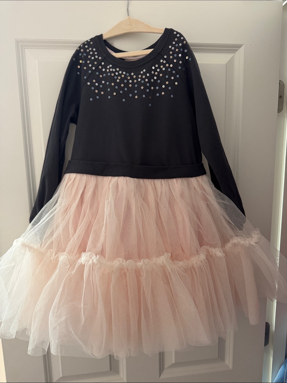 Girls Black & Blush Tulle Party Dress with Embellished Neckline